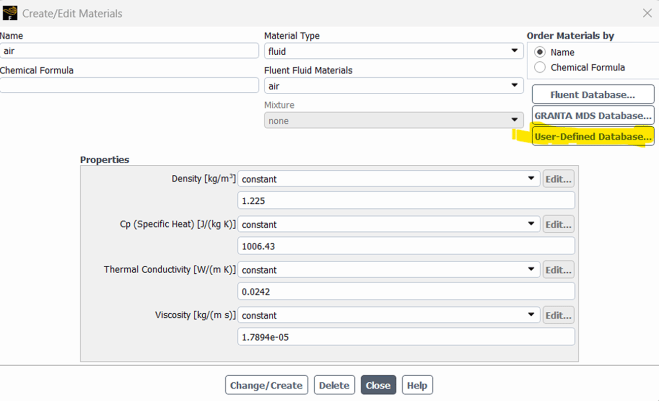 How to write and read a User-Defined Material Database with Fluent